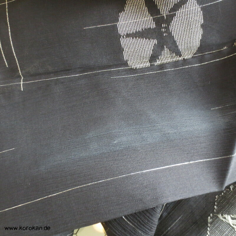 gewebte Ackerwinden auf schwarz Crepe Chiffon Seide Hitoe Kimono
