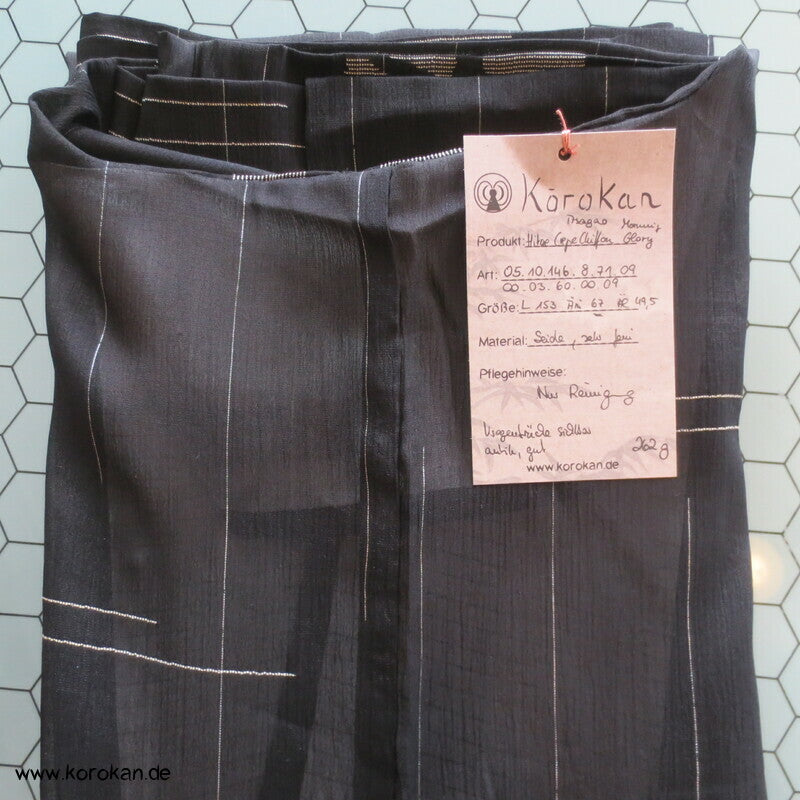 gewebte Ackerwinden auf schwarz Crepe Chiffon Seide Hitoe Kimono