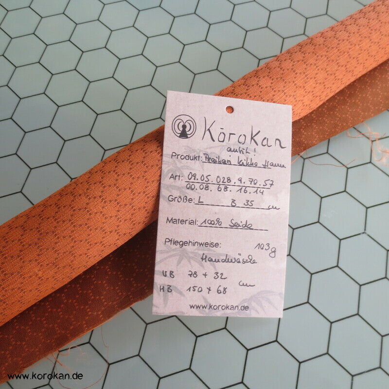 Seidenjacquard Kimono Stoffrest kleine gewebte Kikko in cognac