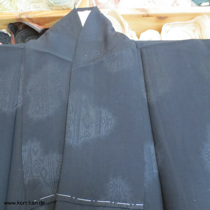 Bambusmuster Homongi Kimono, schwarzgrundig, abstrakter Rinzu Damast