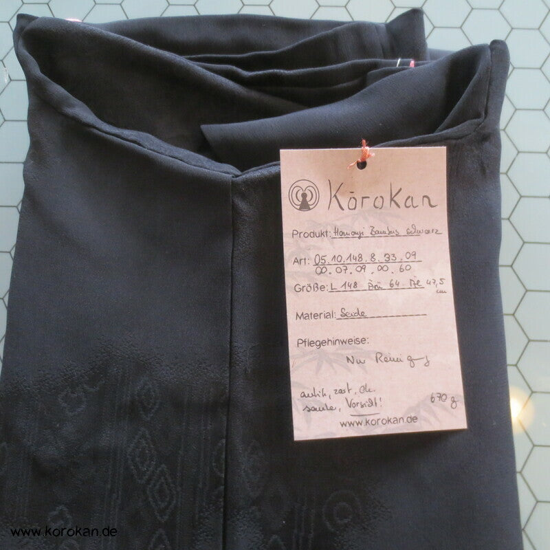 Bambusmuster Homongi Kimono, schwarzgrundig, abstrakter Rinzu Damast