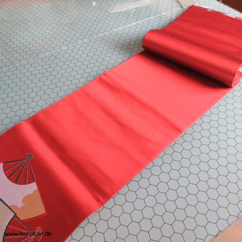 Fächer persimmon gold Fukuro Obi Seidenbrokat Kimonogürtel