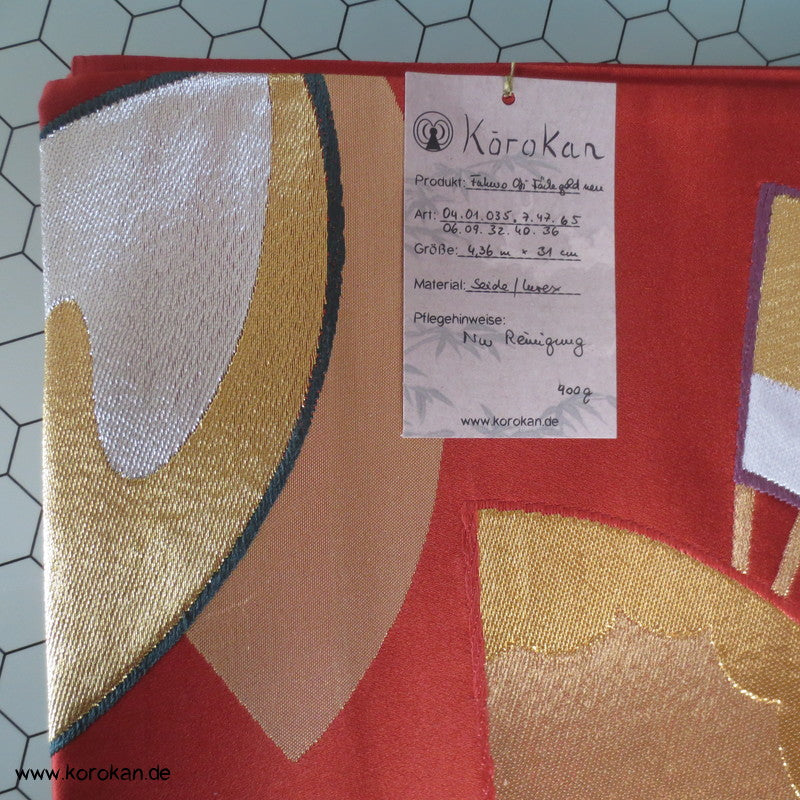 Fächer persimmon gold Fukuro Obi Seidenbrokat Kimonogürtel