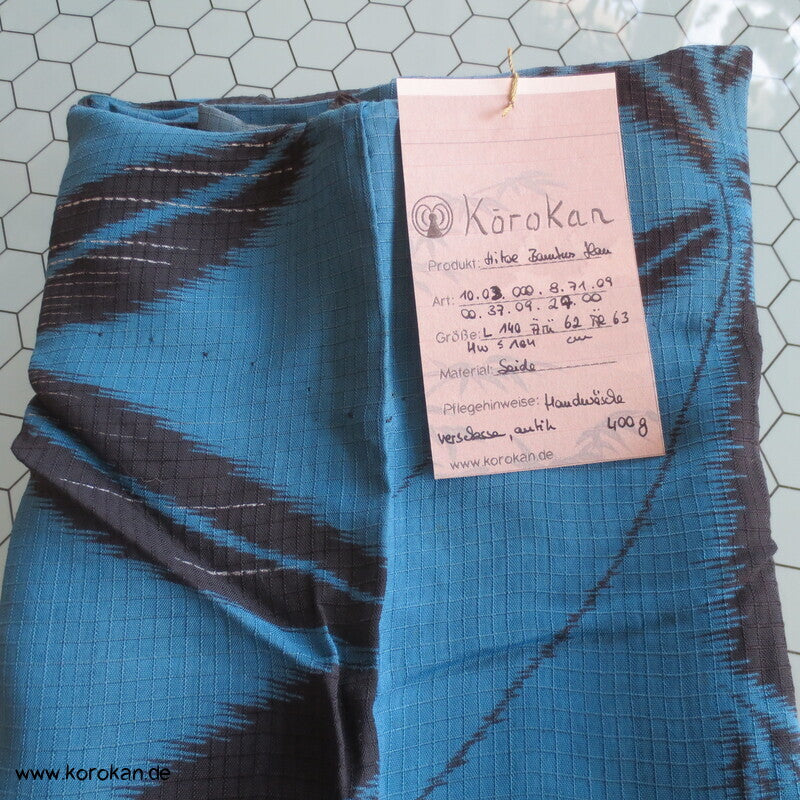schwarzer Bambus in petrol blau Sha Seiden Hitoe Kimono, Chu Furisode