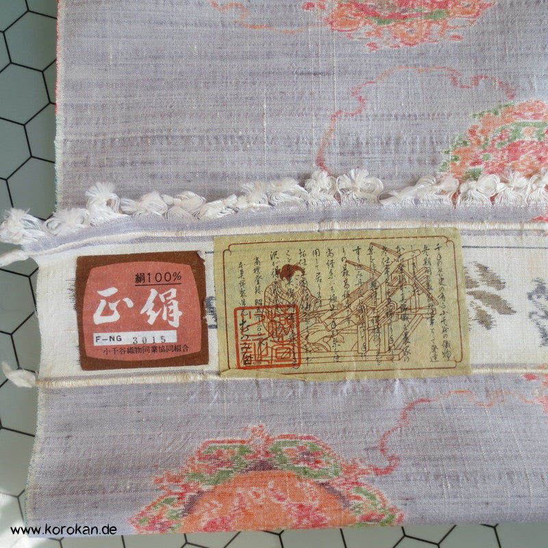 silbergrau mit Kasuri Spiegeln Kimono Seiden Tsumugi