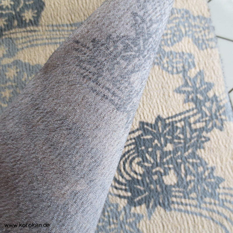 Flußlandschaft grau - beige Seide/ Wolle Kimono Stoff