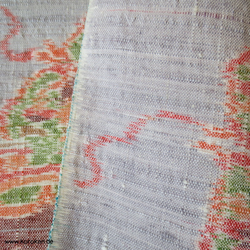 silbergrau mit Kasuri Spiegeln Kimono Seiden Tsumugi