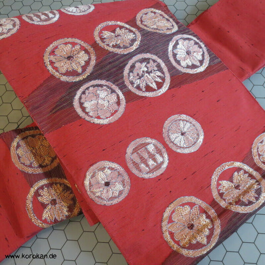 Mon Familiensiegel Nagoya Obi dicke handgewebte Seide