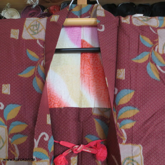 quadratische Morris Rosen Kimono Haori Jacke, Seiden Jacquard