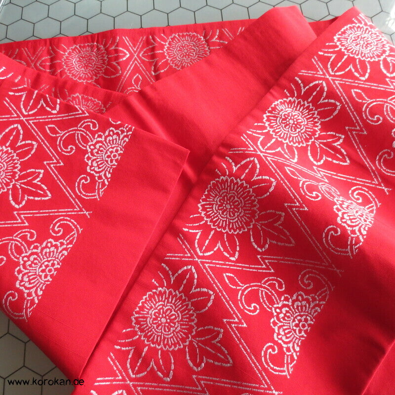 Han Haba Kimono Gürtel rot mit Blütenstreifen