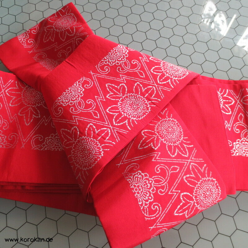 Han Haba Kimono Gürtel rot mit Blütenstreifen