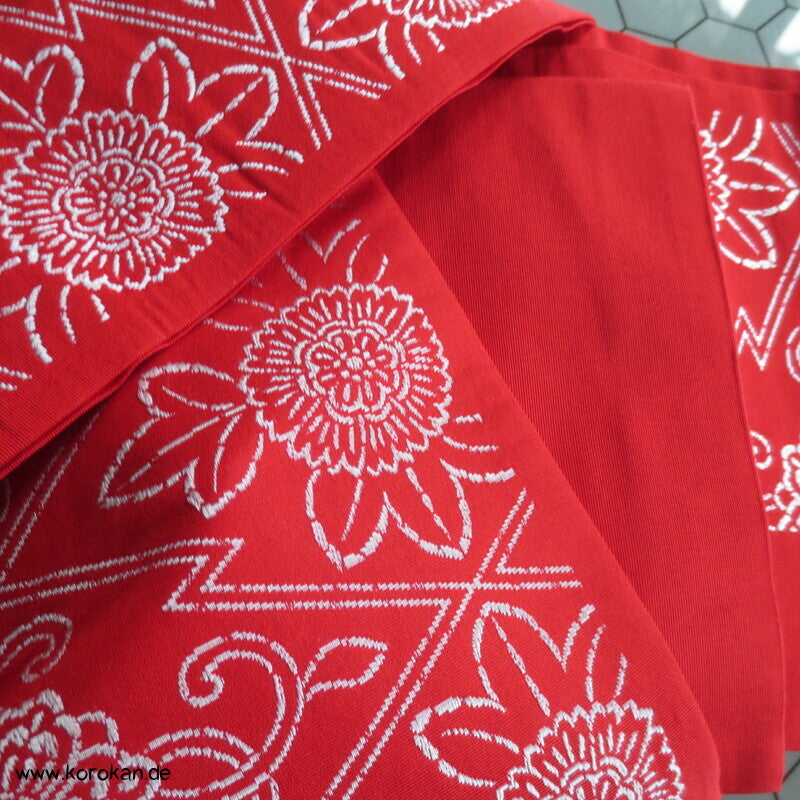Han Haba Kimono Gürtel rot mit Blütenstreifen
