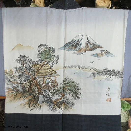 Lake Biwa Futter Kikko Kasuri Tsumugi Seiden Haori Kimono Jacke