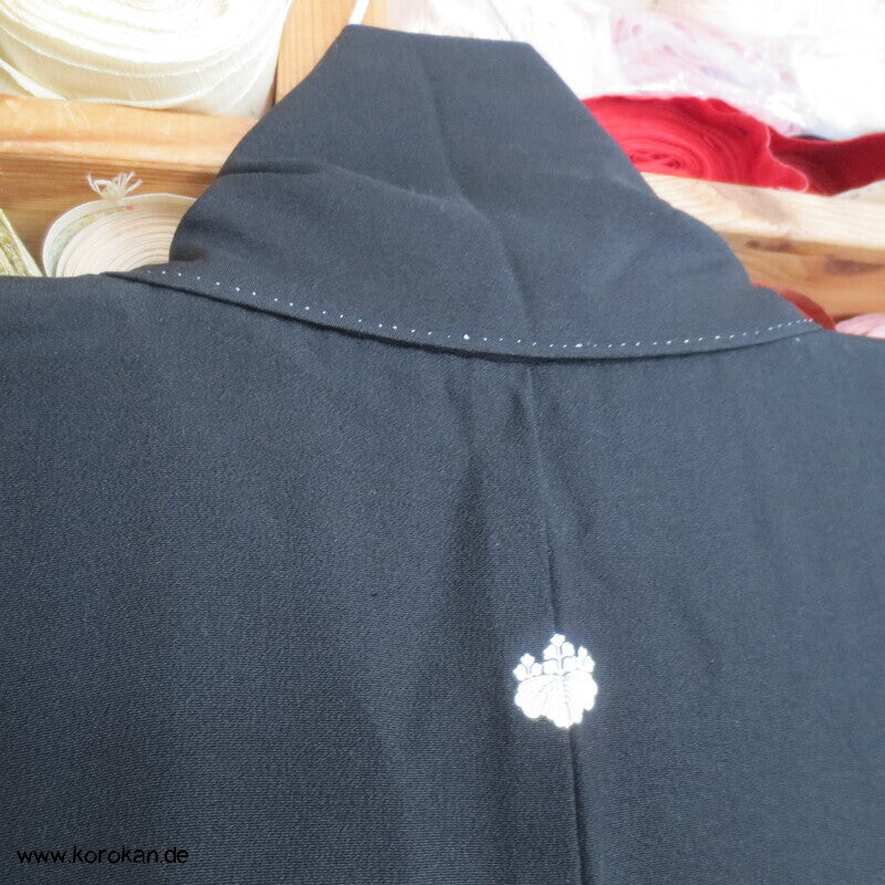 5 Mon Mofuku, formeller schwarzer Crepe Kimono