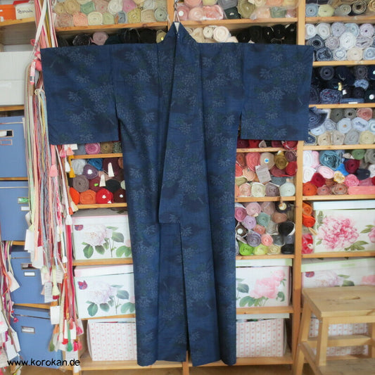 japanischer abstrakte Blumen Kasuri Tokamachi Tsumugi Seiden Kimono, teilgefüttert