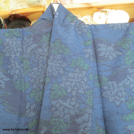 japanischer abstrakte Blumen Kasuri Tokamachi Tsumugi Seiden Kimono, teilgefüttert