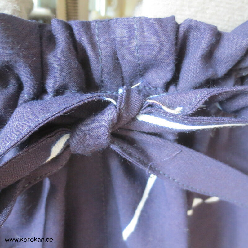 Hose aus Yukata Kimono Baumwolle,Fischschwarm indigo, Durchzugband