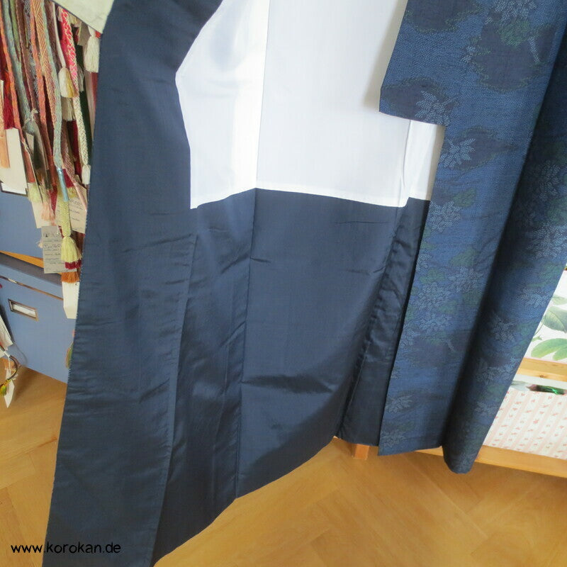 abstrakte Blumen Kasuri Tokamachi Tsumugi Seiden Kimono, teilgefüttert
