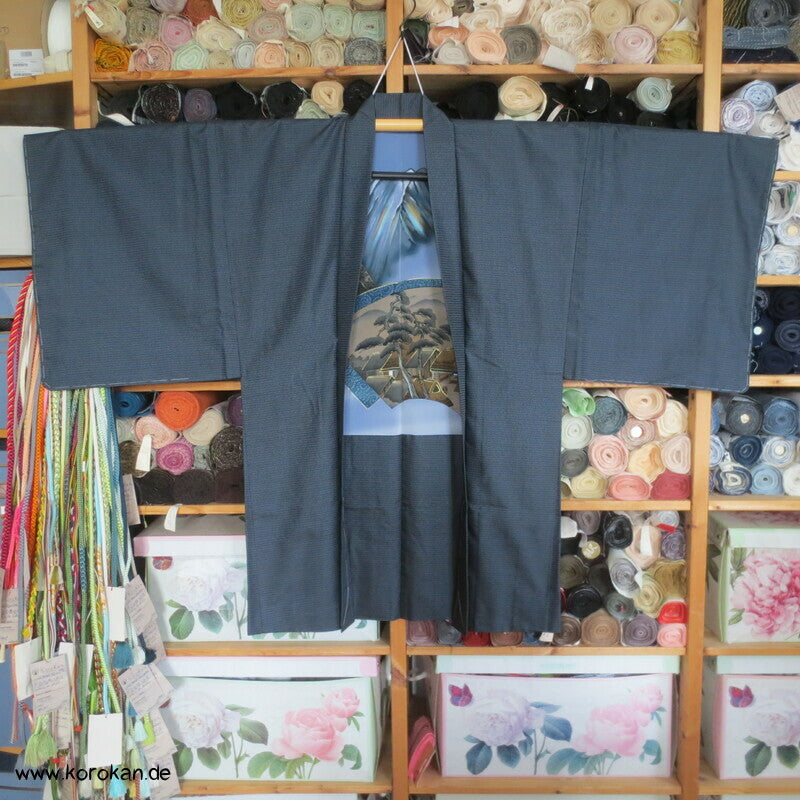 blau hellblaue Tsumugi Seiden Kasuri Haori, Bildfutter