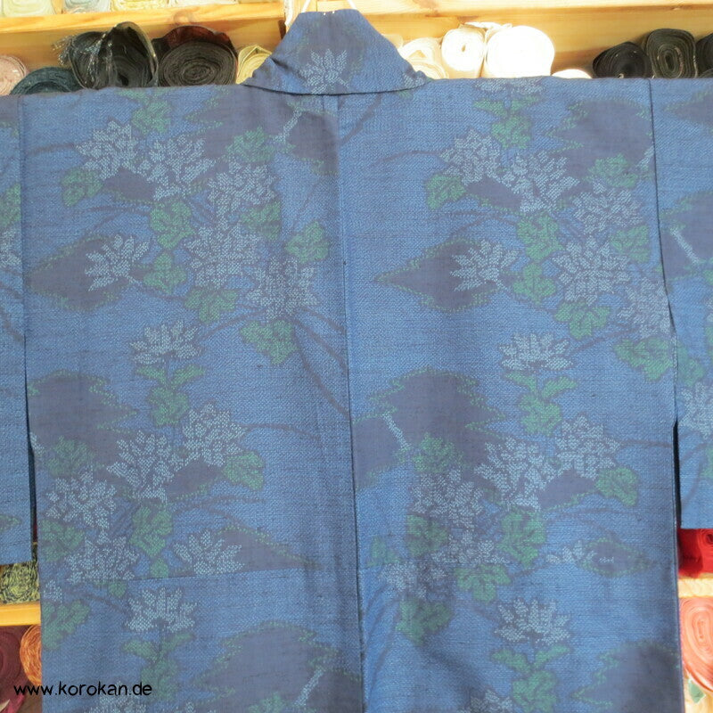 abstrakte Blumen Kasuri Tokamachi Tsumugi Seiden Kimono, teilgefüttert