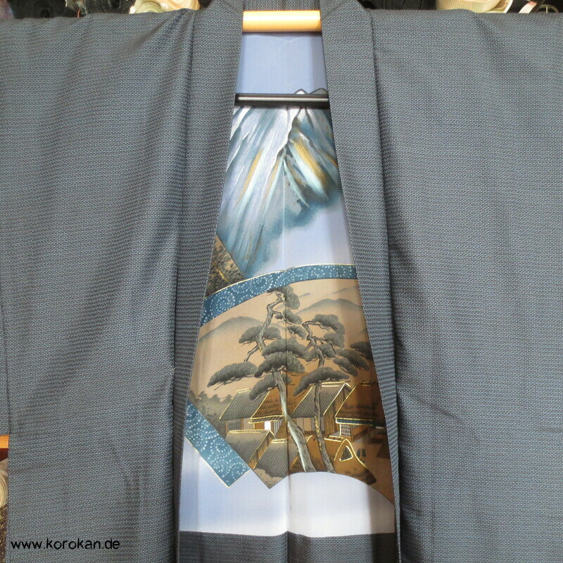blau hellblaue Tsumugi Seiden Kasuri Haori, Bildfutter