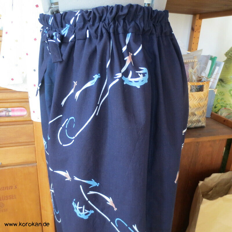 Hose aus Yukata Kimono Baumwolle,Fischschwarm indigo, Durchzugband