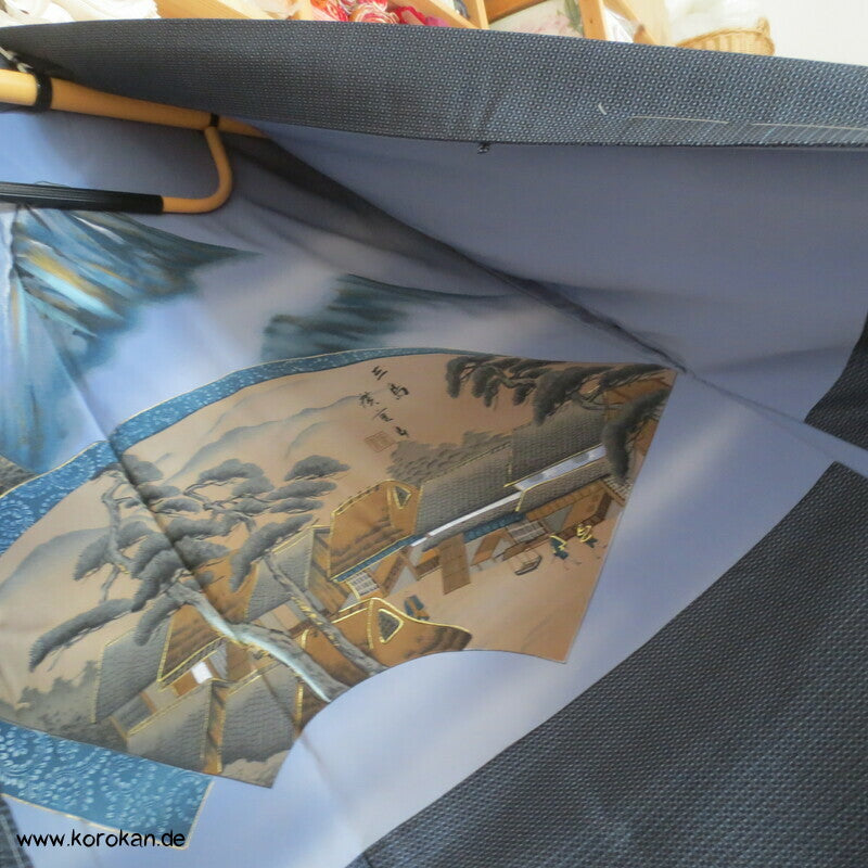 blau hellblaue Tsumugi Seiden Kasuri Haori, Bildfutter