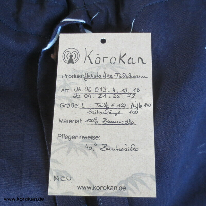Hose aus Yukata Kimono Baumwolle,Fischschwarm indigo, Durchzugband