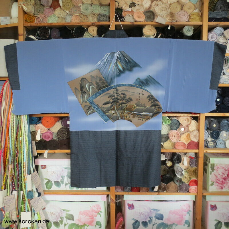 blau hellblaue Tsumugi Seiden Kasuri Haori, Bildfutter
