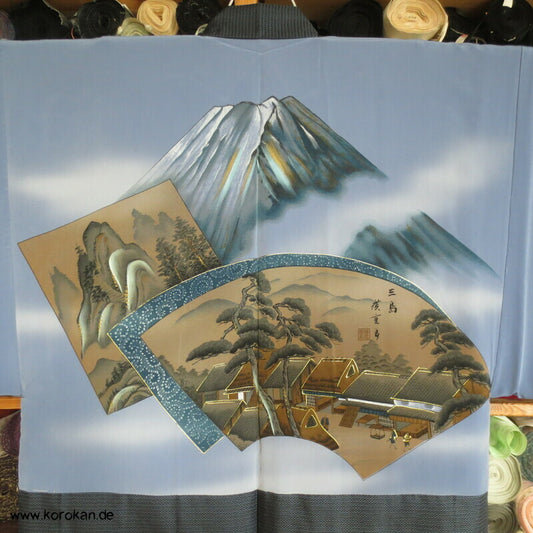 blau hellblaue Tsumugi Seiden Kasuri Haori, Bildfutter