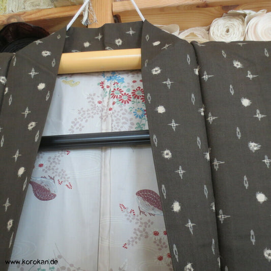 olivgraue Meisen Haori Kimono Jacke, Wachtel Futter, mit Himo