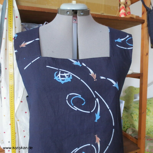 Yukata Kimono Baumwoll Top, Fischschwarm indigo, Gr. M