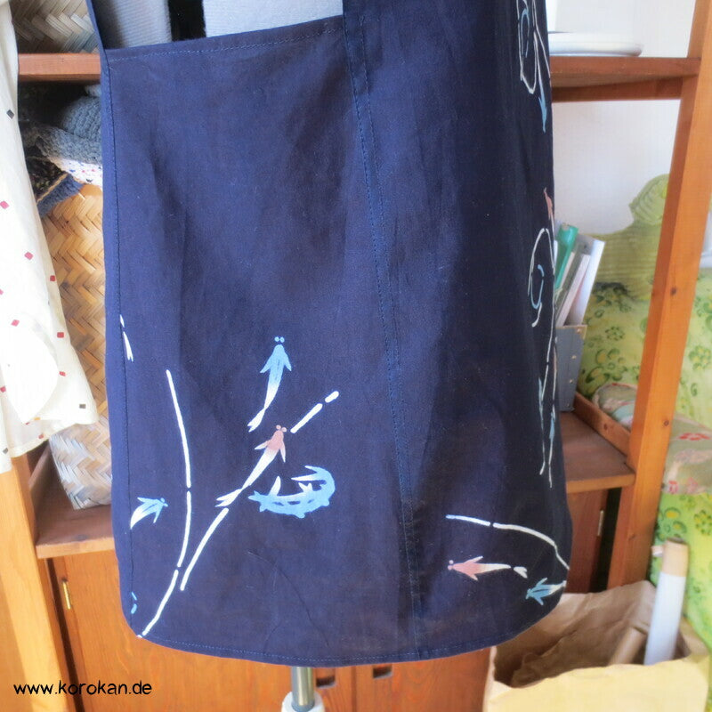 Yukata Kimono Baumwoll Top, Fischschwarm indigo, Gr. M