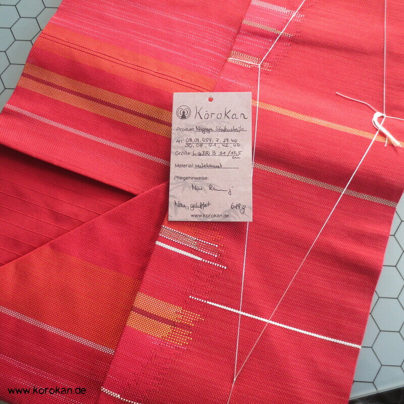 Seiden Nagoya Obi, originalgeheftet, seitliche Streifen