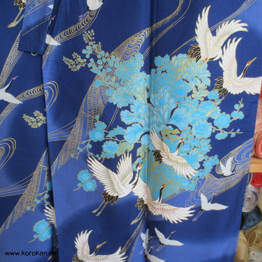 Moderner Japan Kimono Yukata mit Kranichen - Morgenmantel mit Gürtel
