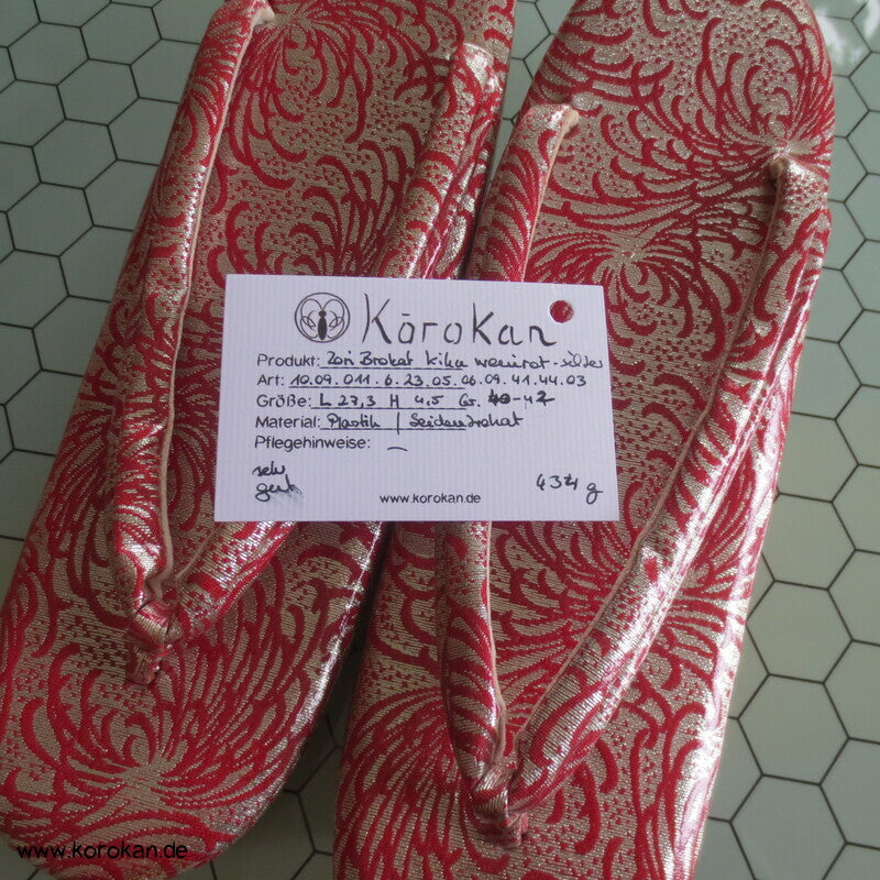 japanische Zori Zehensteg Sandalen Kiku Seidenbrokat, Gr. 40 / 42