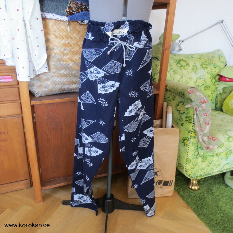 Hose aus Yukata Kimono Baumwolle mit Gummizug und Durchzugband, Gr. L