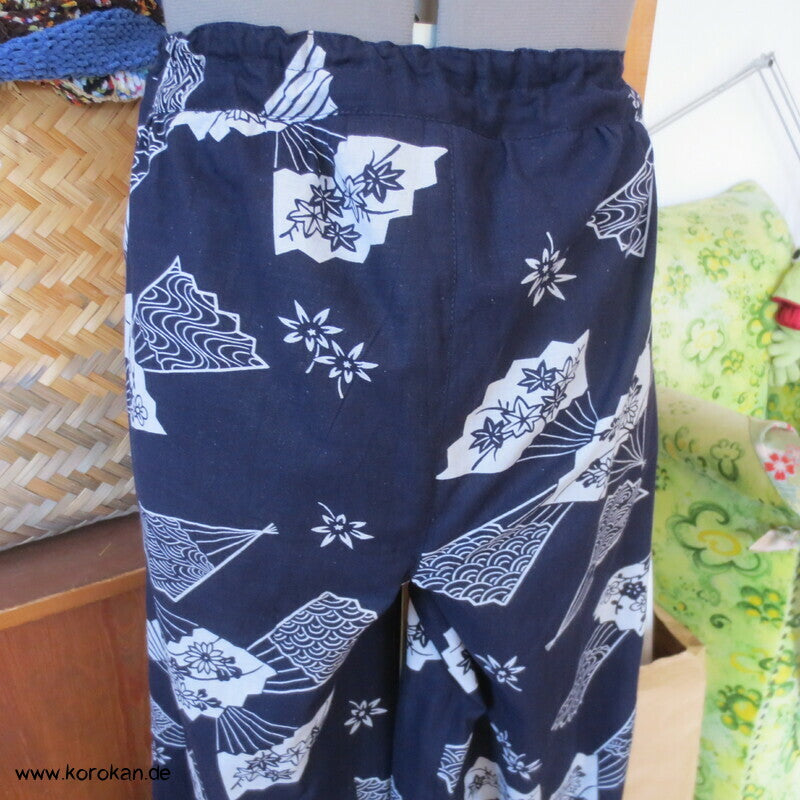 Hose aus Yukata Kimono Baumwolle mit Gummizug und Durchzugband, Gr. L