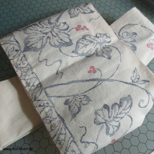 blaue Weinblätterranken Mawata Tsumugi Nagoya Obi