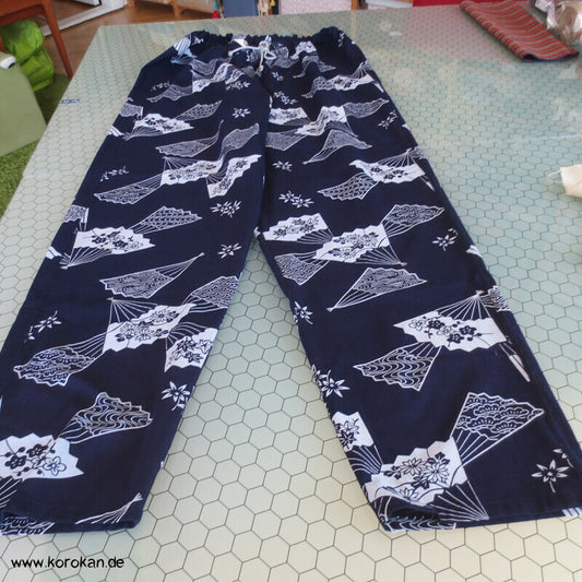 Hose aus Yukata Kimono Baumwolle mit Gummizug und Durchzugband, Gr. L