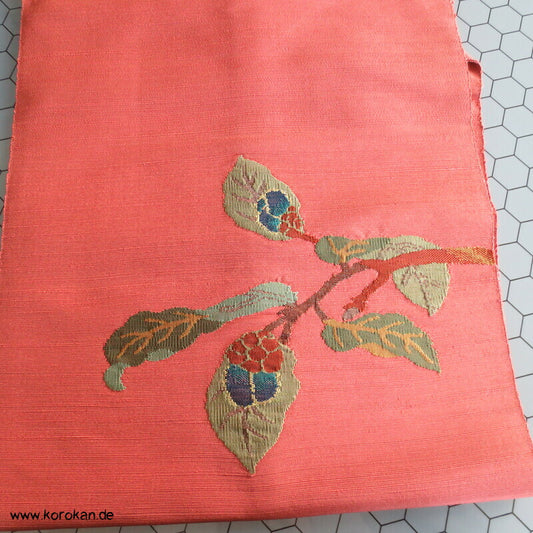 Nagoya Obi Seide, grob gewebt, Blattzweig