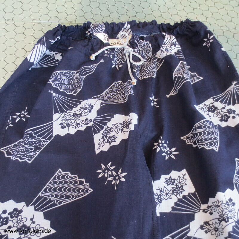 Hose aus Yukata Kimono Baumwolle mit Gummizug und Durchzugband, Gr. L