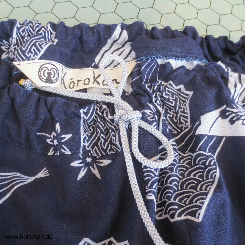 Hose aus Yukata Kimono Baumwolle mit Gummizug und Durchzugband, Gr. L