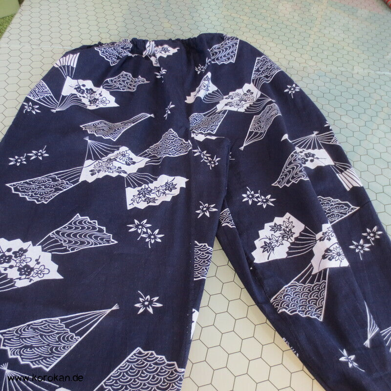 Hose aus Yukata Kimono Baumwolle mit Gummizug und Durchzugband, Gr. L