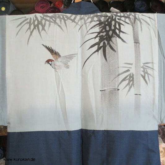 Spatz im Bambus Futter Haori Kimono Jacke, Tsumugi Seide