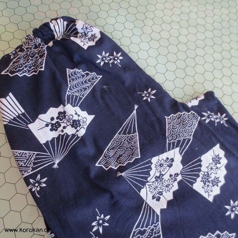 Hose aus Yukata Kimono Baumwolle mit Gummizug und Durchzugband, Gr. L