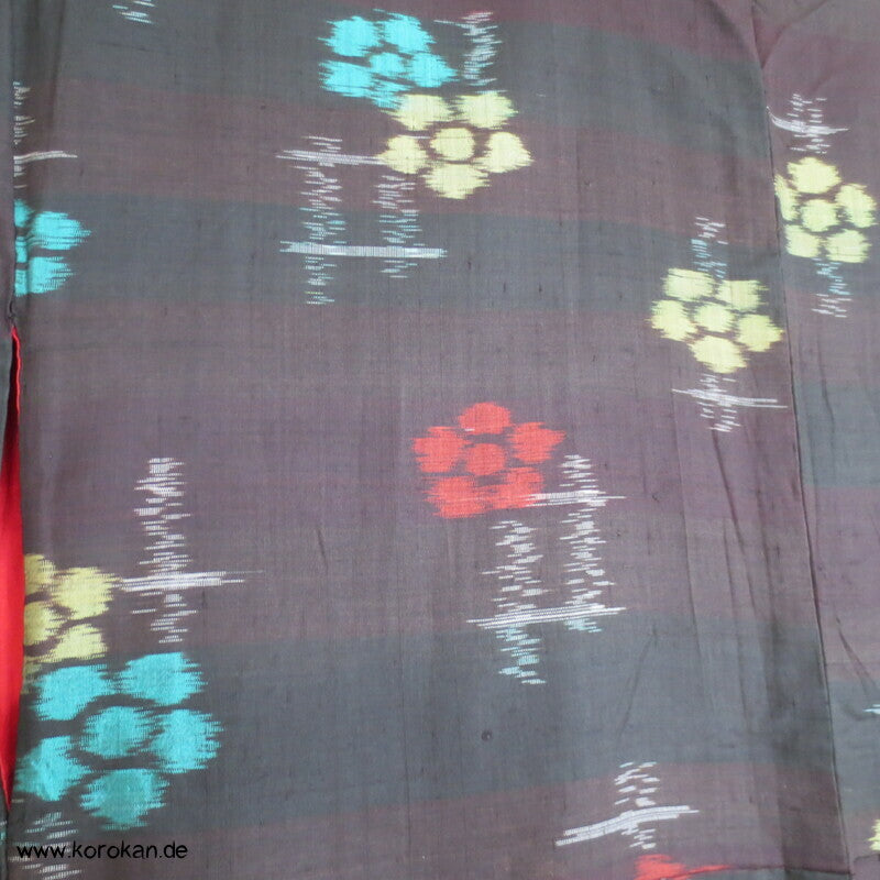 Art deco bunte Blumen auf dunklem Grund Meisen Seiden Kimono