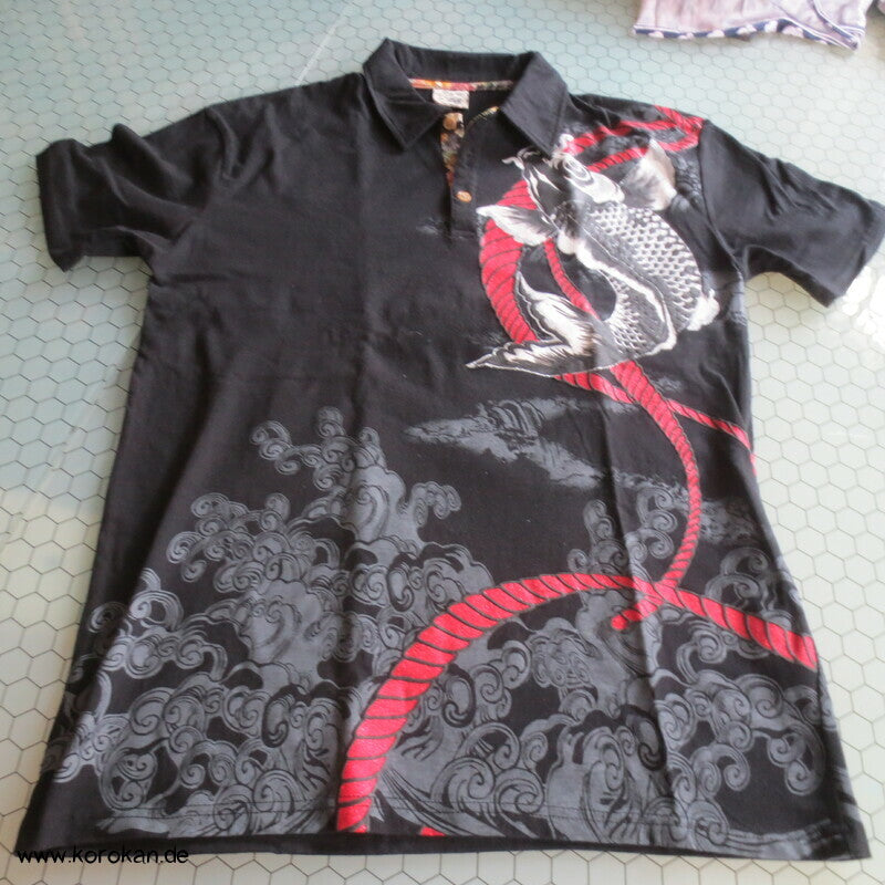 Polo Shirt mit Koi Print mit Glitzer
