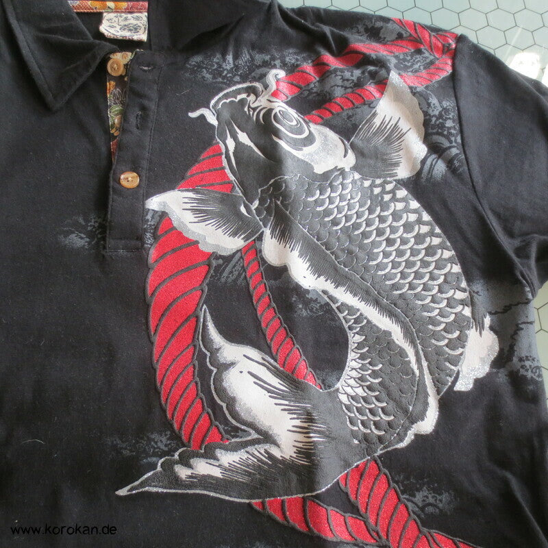 Polo Shirt mit Koi Print mit Glitzer