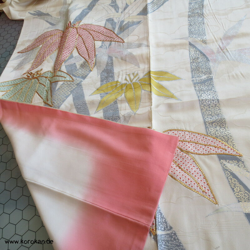 Bambus, Shibori Applikationen, goldbestickt Chu Furisode